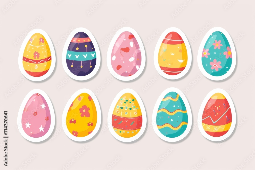 A vibrant collection of handcrafted eggs created by children, bursting with imagination and charm A vibrant collection of handcrafted eggs created by children, bursting with imagination and charm