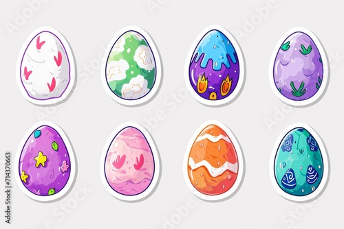 Whimsical and playful, this set of childlike stickers features vibrant, circular illustrations of eggs in all the colors of the rainbow, perfect for adding a pop of art to any surface photo