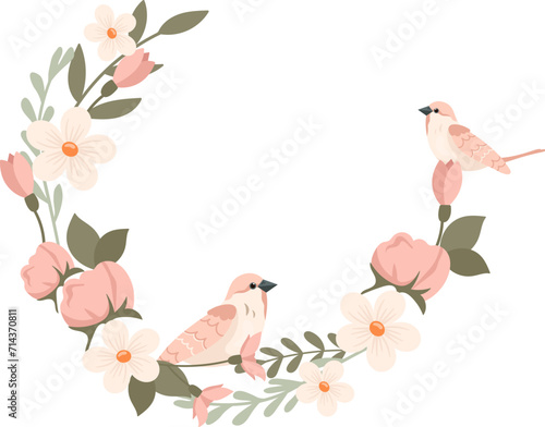 Rounded Flower Frame With Bird