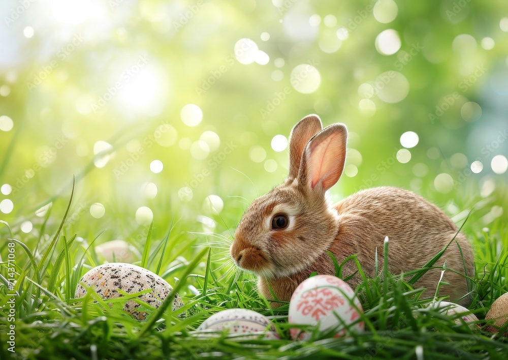 Fototapeta premium Easter Card 5x7 Background Image Eggs Spring Bunny Festive