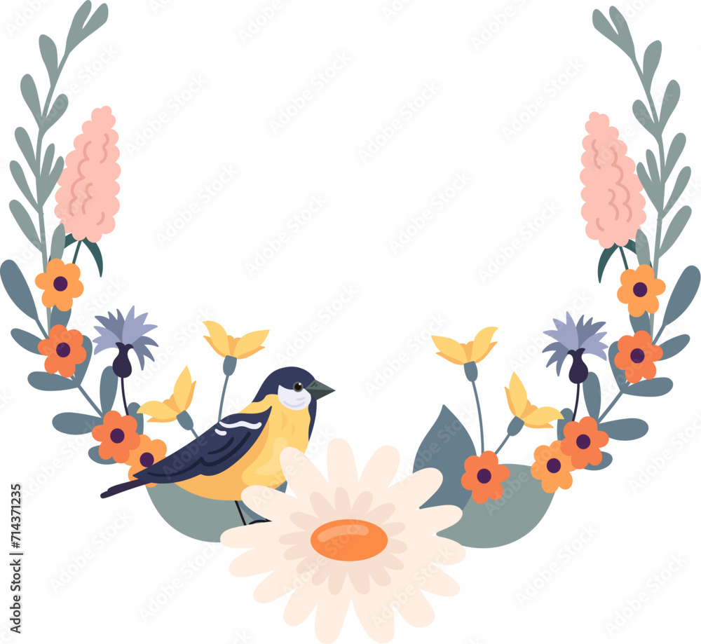 Rounded Flower Frame With Bird Rounded Flower Frame With Bird