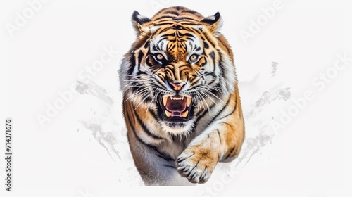 angry tiger running towards camera isolated transparent Ai Generative