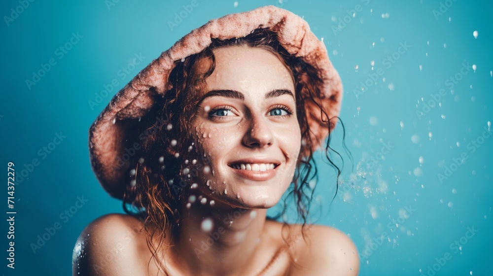Close up portrait of a young beautiful woman with wet red hair.