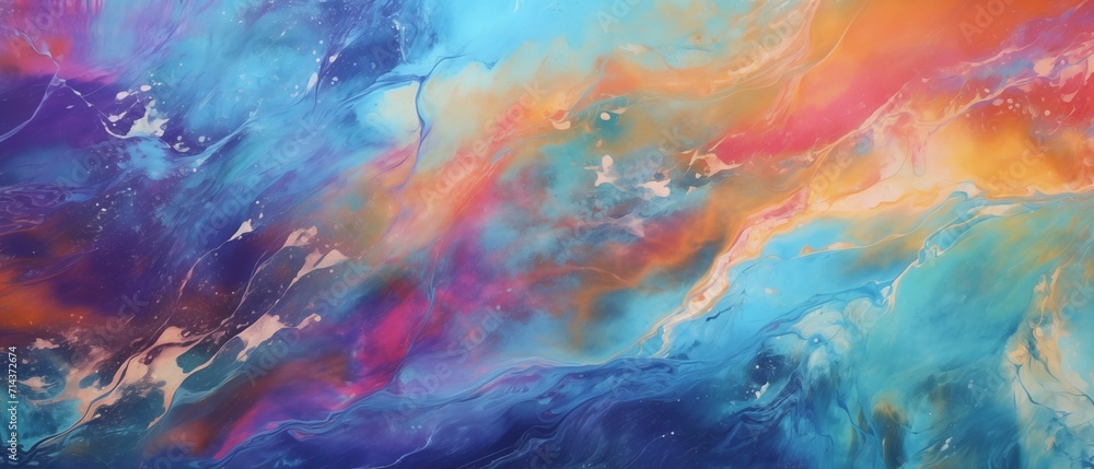 Interstellar Fusion of Cosmic Space Galaxy Themes in Watercolor, Oil, Ink, Acrylic, Marbled Background, Ideal for Various Design Uses