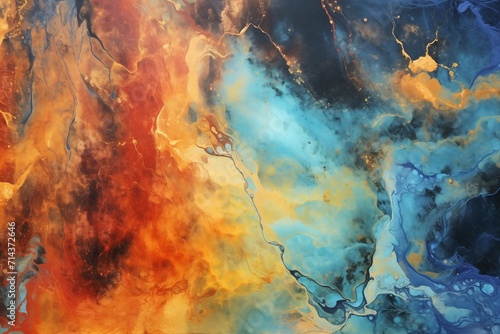 Interstellar Fusion of Cosmic Space Galaxy Themes in Watercolor, Oil, Ink, Acrylic, Marbled Background, Ideal for Various Design Uses © Psykromia