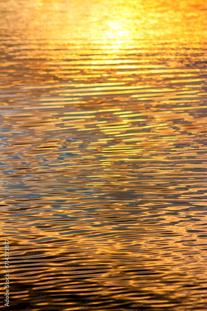 Beautiful Silky, Golden Yellow & Rippley Photo of Shoreline Lake Water at sunset or sunrise - Background, Backdrop, and/or Wallpaper