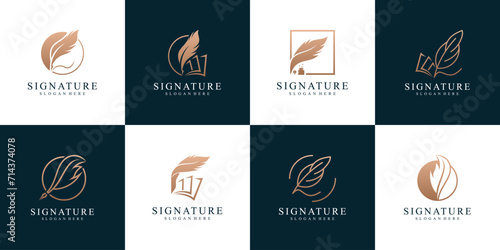 Luxury quill signature logo design collection. Minimalist feather ink logo for your business company identity