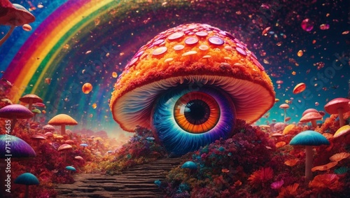 background of space Big eyes rainbow psychedelic, mushroom photo