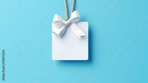 Blank gift card or hanging white note with blue cyan Ai Generative
