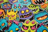 A vibrant and whimsical illustration of a wild and wacky group of cartoon monsters, brought to life through colorful drawing, intricate art, and psychedelic graphics with a touch of graffiti influenc