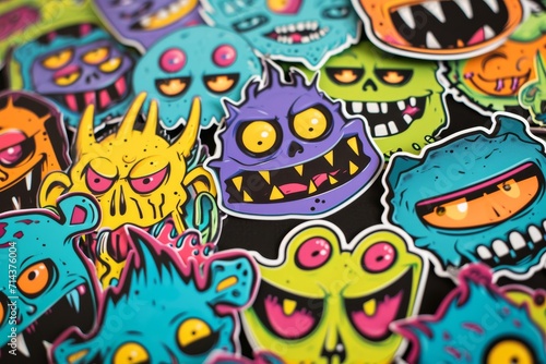A vibrant and whimsical illustration of a wild and wacky group of cartoon monsters, brought to life through colorful drawing, intricate art, and psychedelic graphics with a touch of graffiti influenc