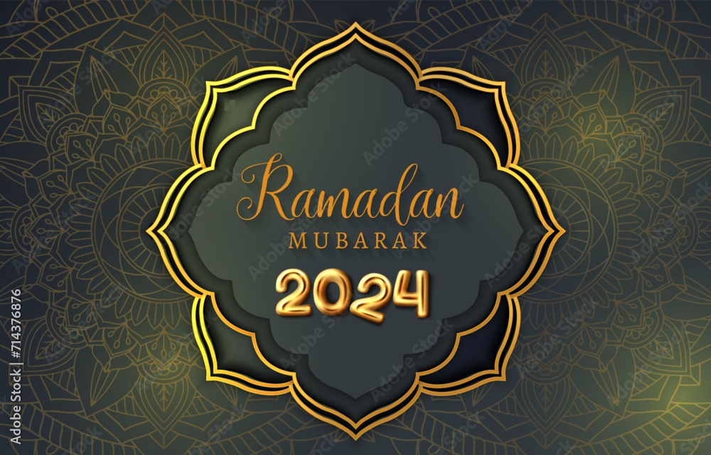 ramadan mubarak 2024 banner with black and yellow background design