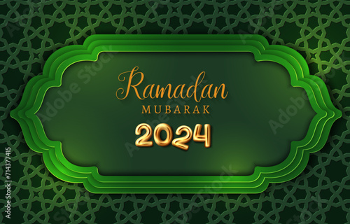 ramadan mubarak 2024 banner with green background design