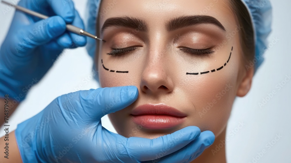 plastic surgeon marking womans body for surgery plastic surgeon marking womans body for surgery