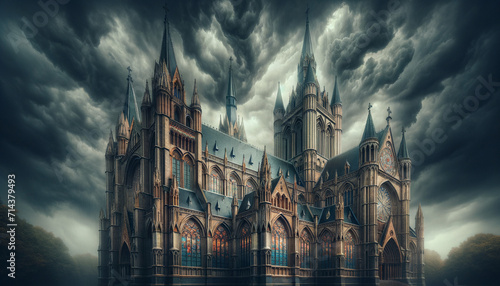 Majestic Gothic Cathedral Amidst a Cloudy Sky – A Monument of Medieval Architecture photo