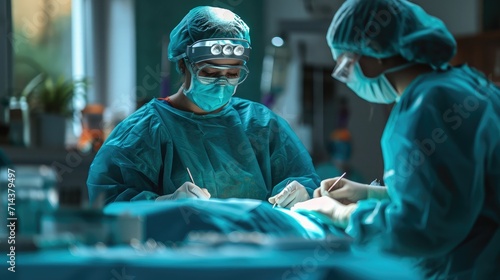 Surgeon and nurse during a dental operation.Anesthetized patient in the operating room.Installation of dental implants or tooth extraction in the clinic. General anesthesia during photo