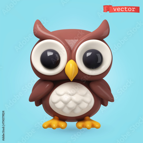 Owl, 3d render vector cartoon icon
