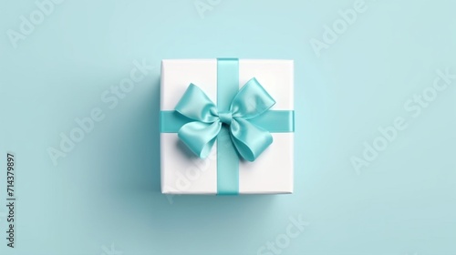 Blank open white gift box with cyan blue bottom inside Ai Generative