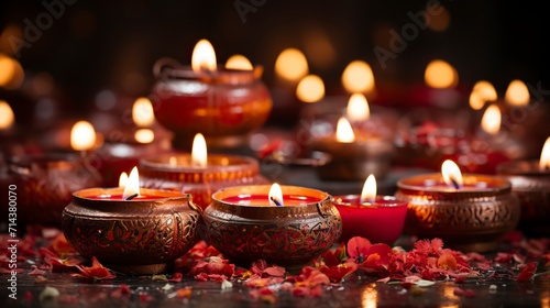 festival of lights lit candle, happy diwali, Celebrations, orange and redish background