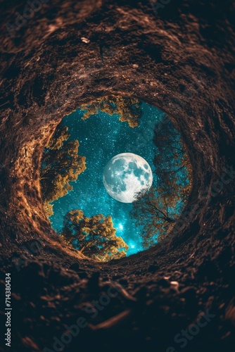 Full Moon Shining Through a Hole in the Ground