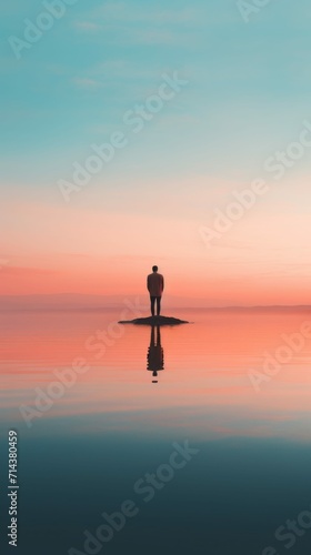 Person Standing on Small Island in the Middle of a Body of Water