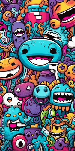 Various Cartoon Monsters With Unique Faces Gathered Together © Muhammad