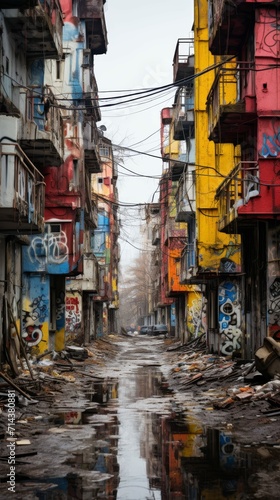Graffiti-filled Street With Numerous Dirty Buildings © Muhammad