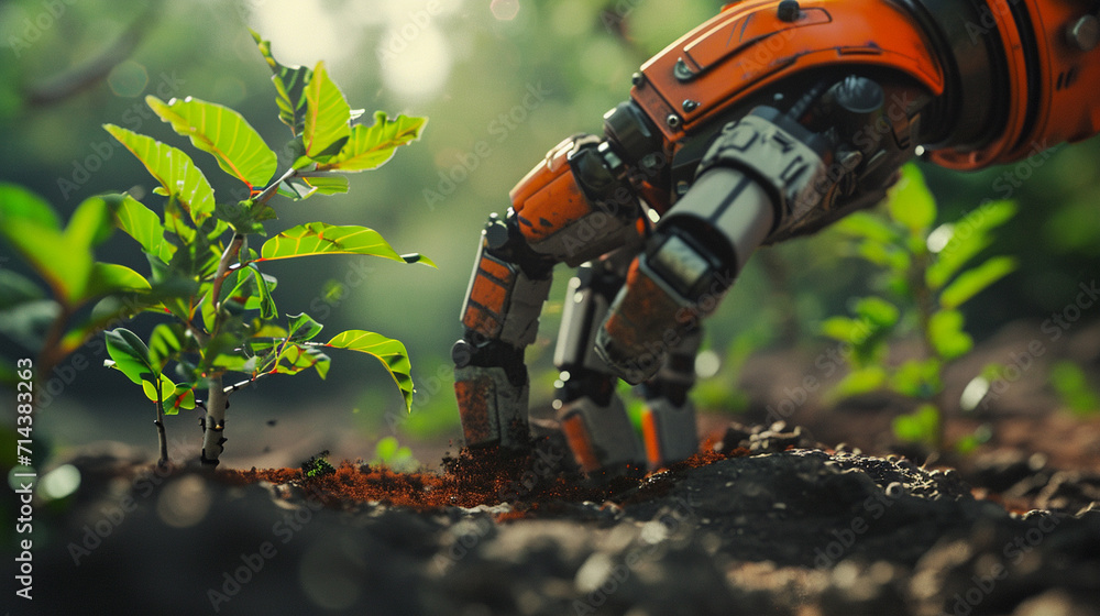 Robot Planting Tree, Nature - Technology Robot Planting Tree, Nature - Technology