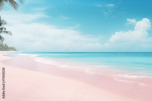 Wallpaper Mural Tropical pink beach with ocean Torontodigital.ca