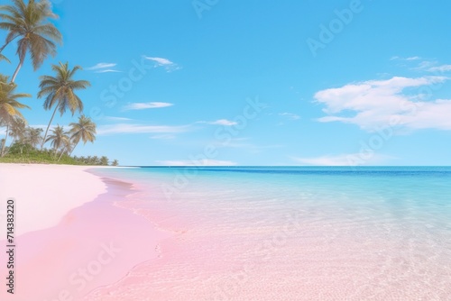 Tropical pink beach with ocean