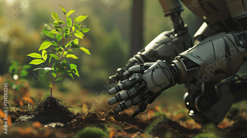 Robot Planting Tree, Nature - Technology
