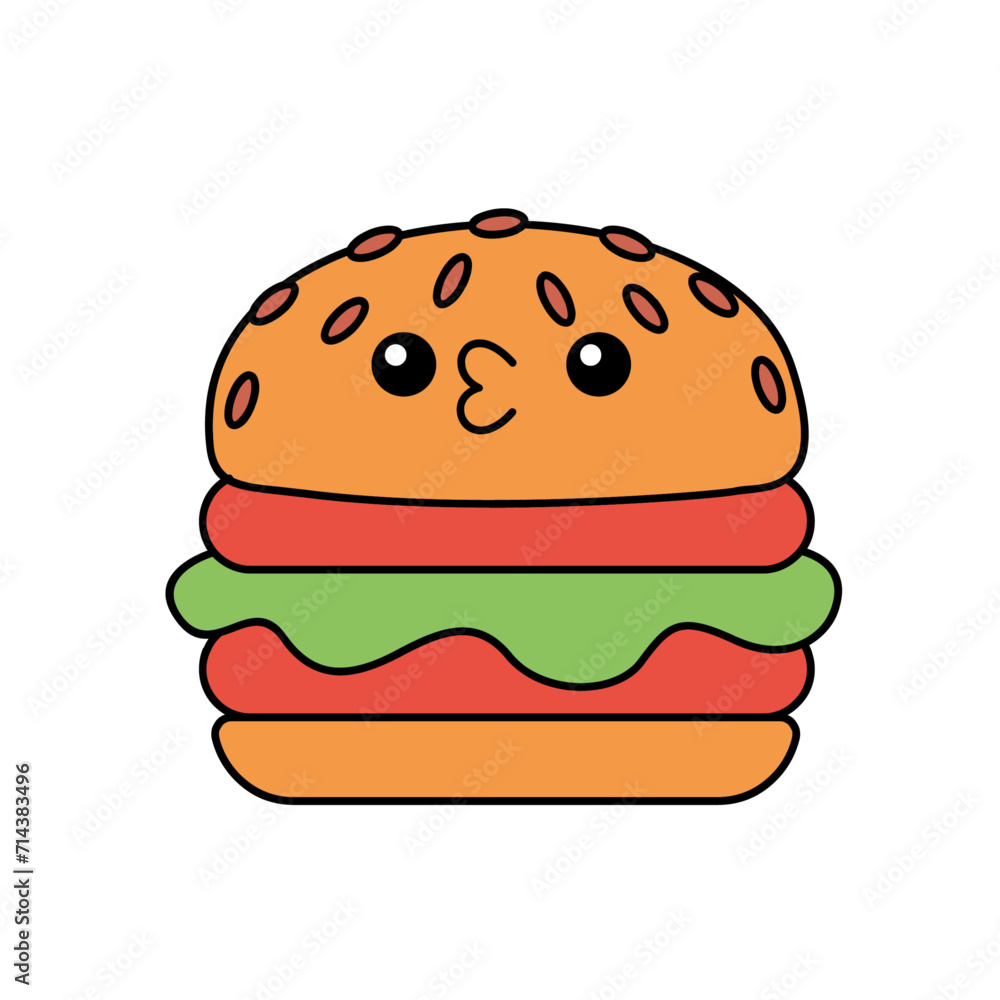 hamburger kawaii cute character Hand drawn coloring book illustration design hamburger kawaii cute character Hand drawn coloring book illustration design