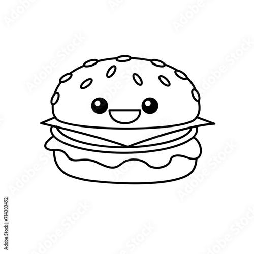 hamburger kawaii cute character Hand drawn coloring book illustration design