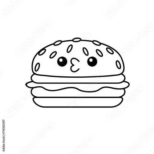 hamburger kawaii cute character Hand drawn coloring book illustration design