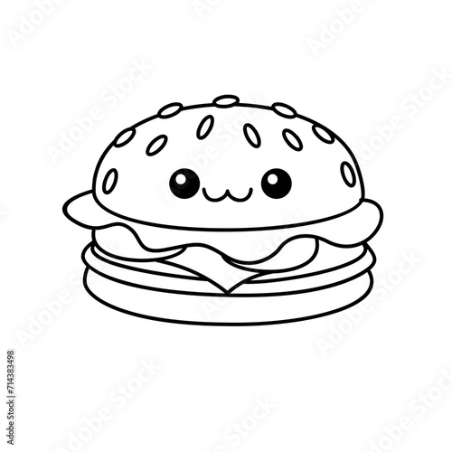 hamburger kawaii cute character Hand drawn coloring book illustration design