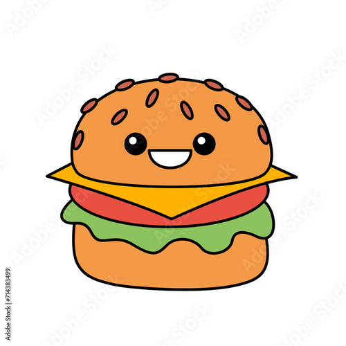 hamburger kawaii cute character Hand drawn coloring book illustration design