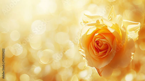 Canvas Print A yellow rose on a yellow bokeh background