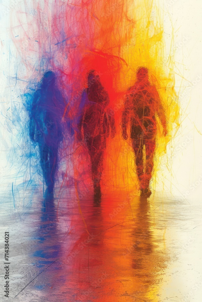 three people silhouettes in colors three people silhouettes in colors