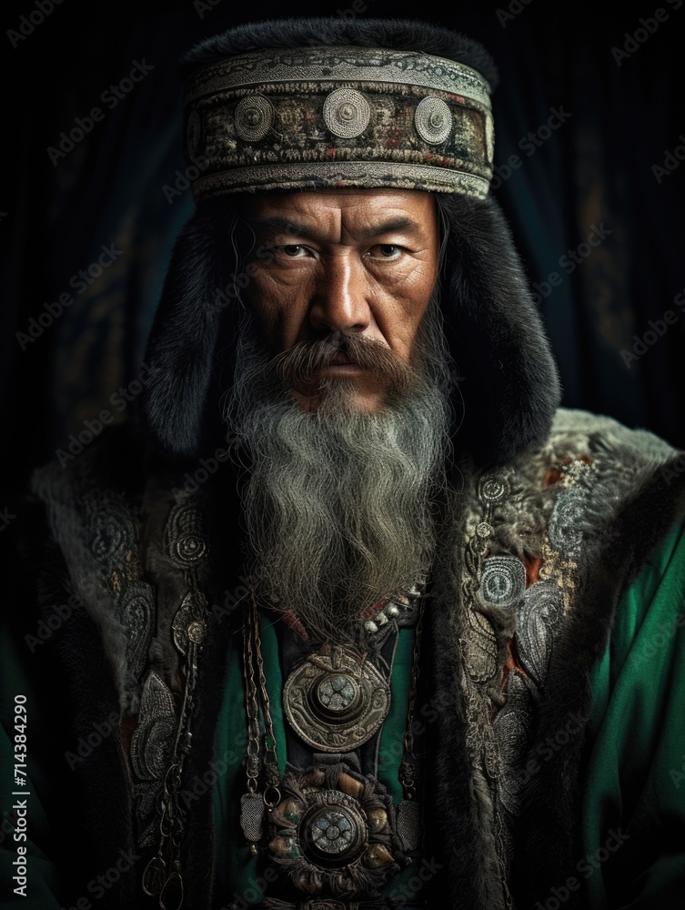 Tatar Mongols: nomadic warriors and conquerors, cultural legacy, military prowess, Eurasian steppes strength, traditional attire, resilience and the spirit of the historic nomadic lifestyle.
