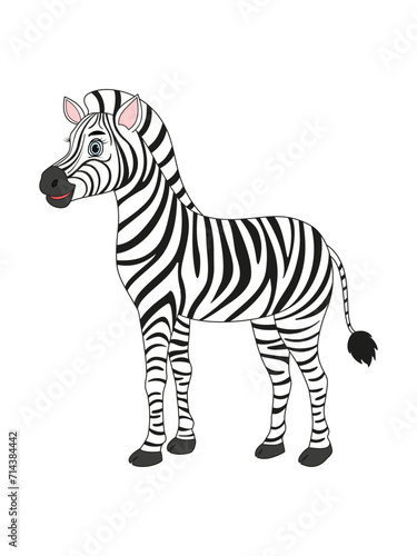 Cute cartoon zebra  striped horse  isolated object on white background. African  wild savannah animal. Vector drawing.