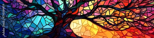 Colorful stained glass tree mosaic - Generative ai photo