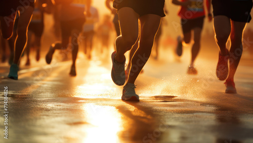 Marathon Training: Active Runner in Motion, Racing against the Sunrise on City Streets