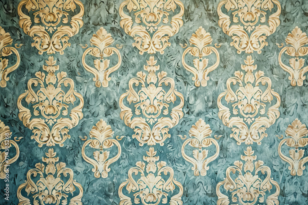 Elegant Victorian Style Embossed Wallpaper, Floral and Gold Accents, Surface Material Texture