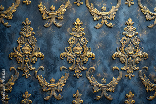 Elegant Victorian Style Embossed Wallpaper, Floral and Gold Accents, Surface Material Texture © Castle Studio