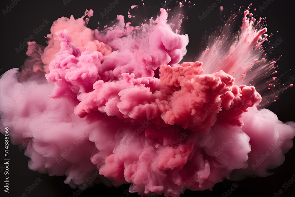 Explosion of Pink Dust in the Air. Scattering Pink Substance Explosion of Pink Dust in the Air. Scattering Pink Substance