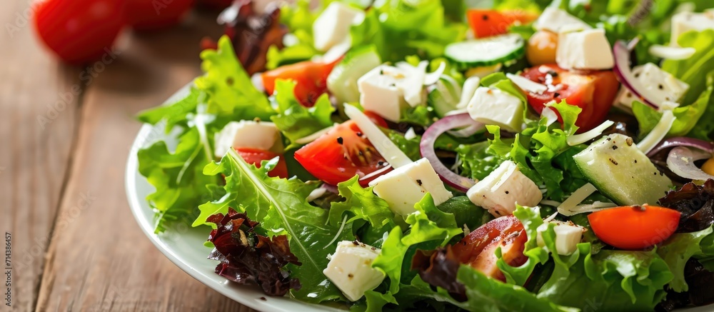 Cheese and vegetable salad with fresh greens Cheese and vegetable salad with fresh greens