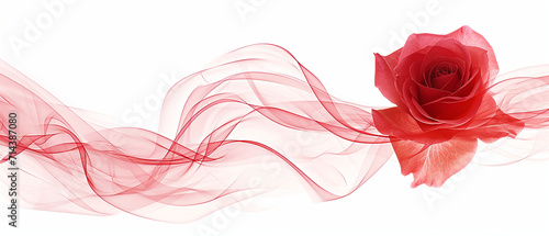 A pink rose with flowing chiffon background