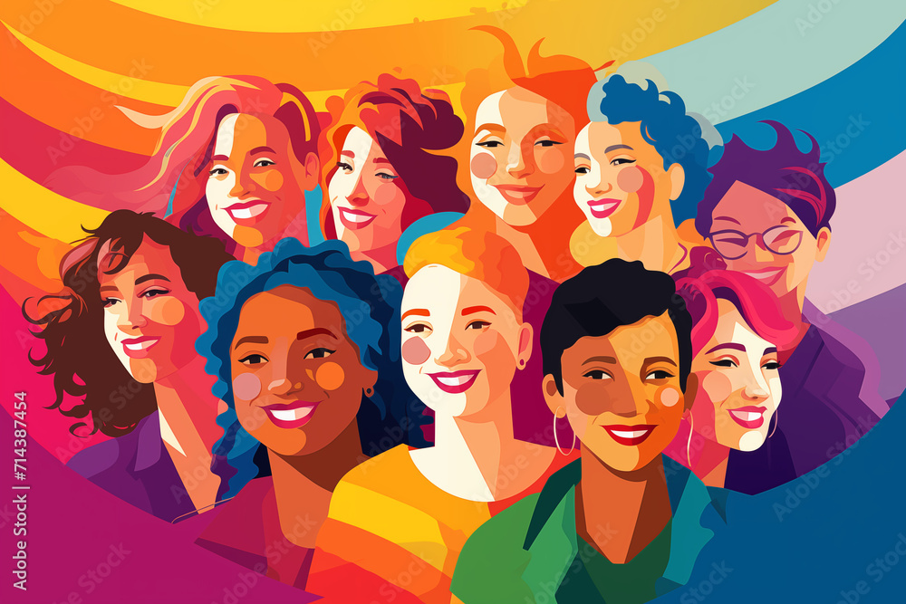 Diverse Group of Women Illustration for Feminism and Inclusion Women's Day