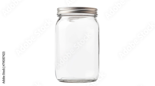 A transparent glass jar with a metallic lid, suitable for storing various items. photo