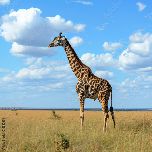 Graceful Giraffe Browsing in a Savanna - Sky High Perspectives